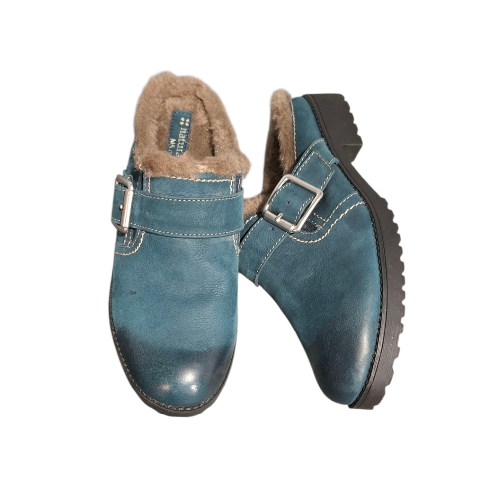 Naturalizer N5 Comfort Shoes Women 7.5 Teal Leather Slip On Mules Casual Ernesta